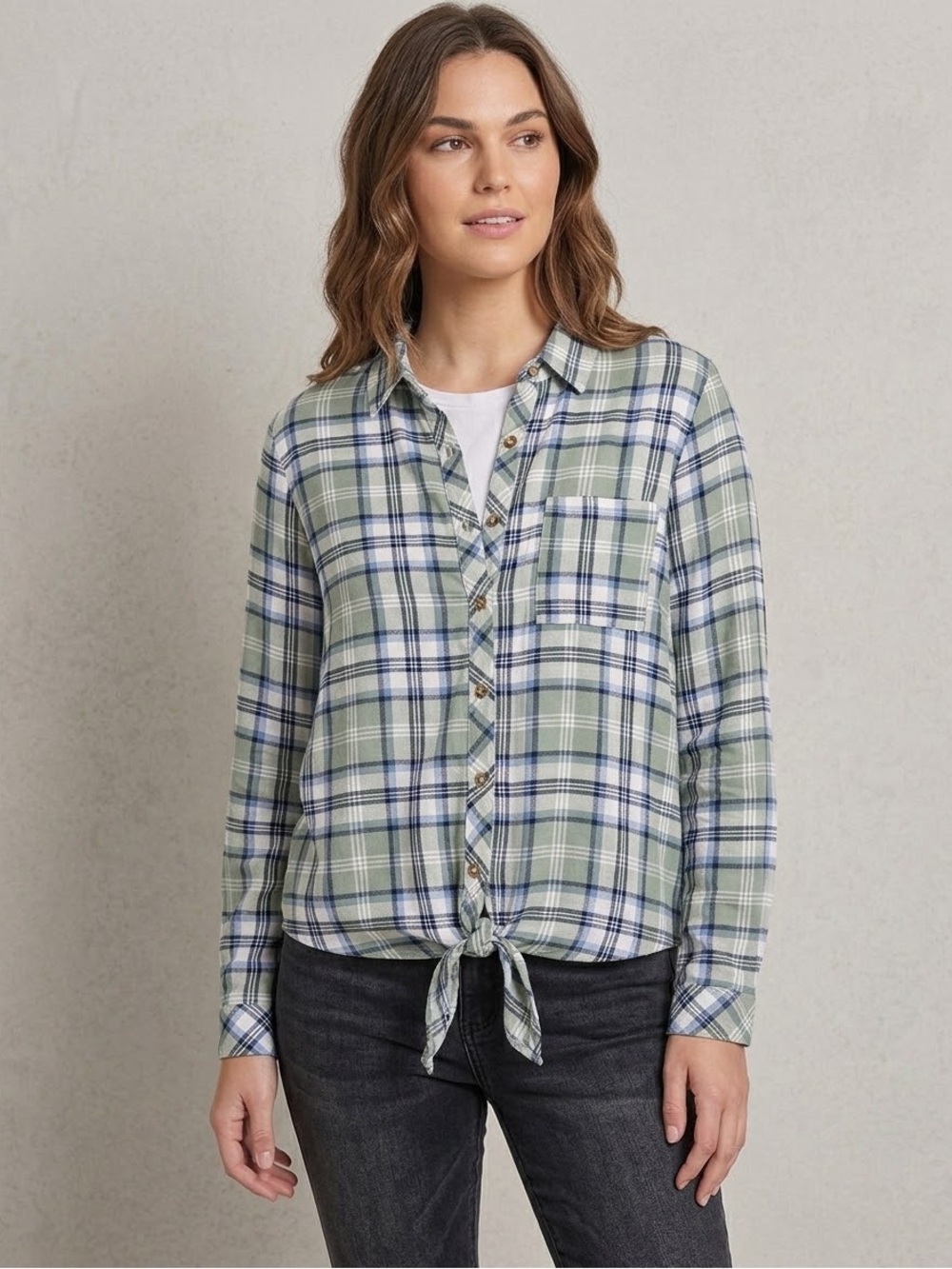 just be Light Green and Blue Plaid Button-Down Shirt
